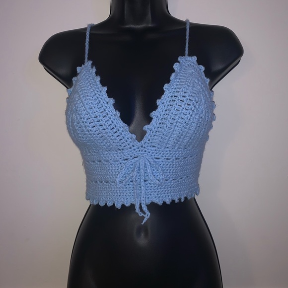 Tops - Blue Crocheted Halter Top